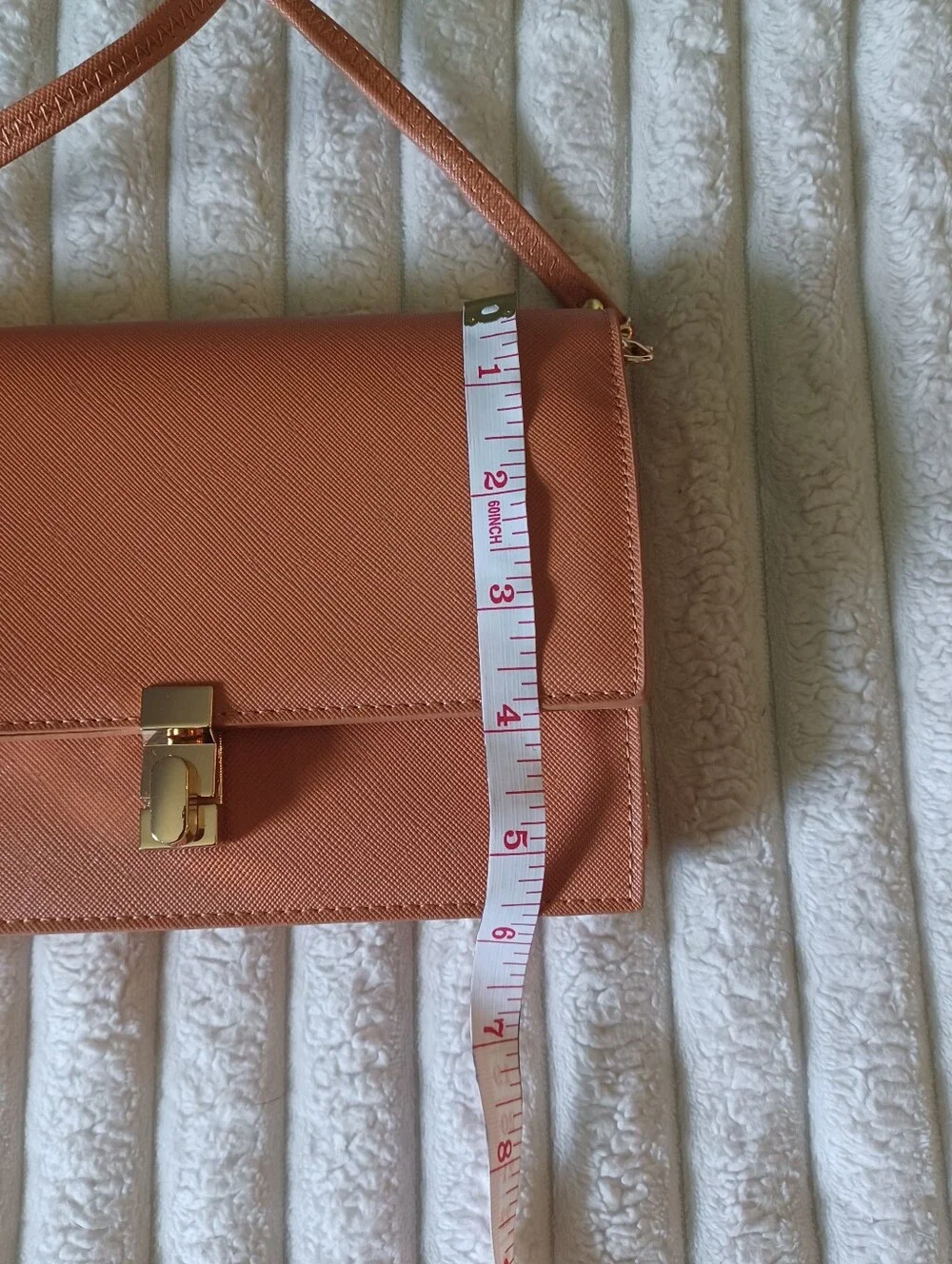 Peach Saffiano Faux Leather Crossbody Bag